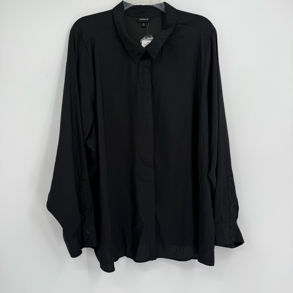Torrid Womens NWT Lizzie Button Front Blouse Size 4X Black Collared Long Sleeves - Picture 12 of 12